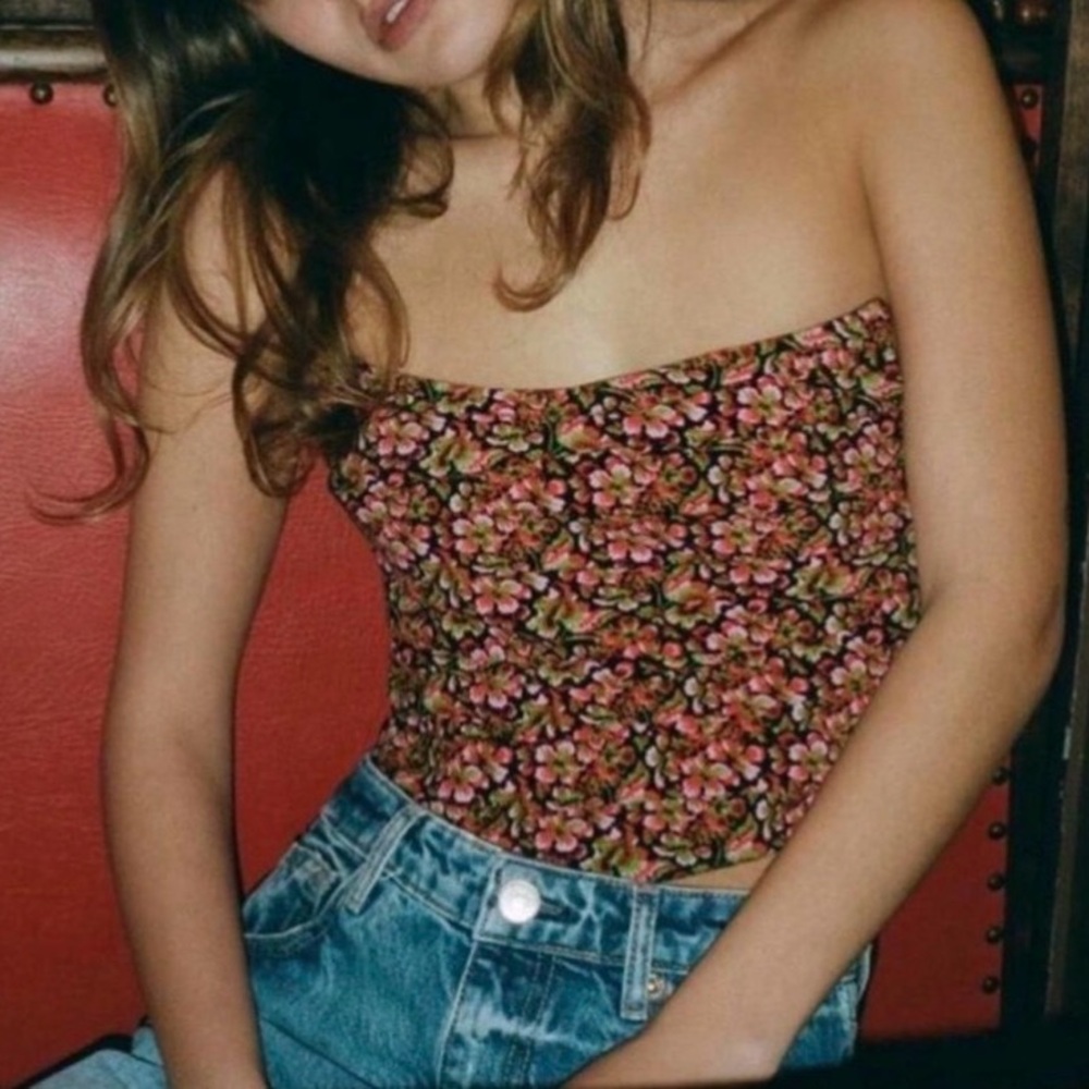 Zara Floral Strapless Cropped Corset Top